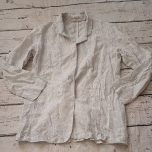 Christian Siriano Black White Striped Linen One Button Blazer M